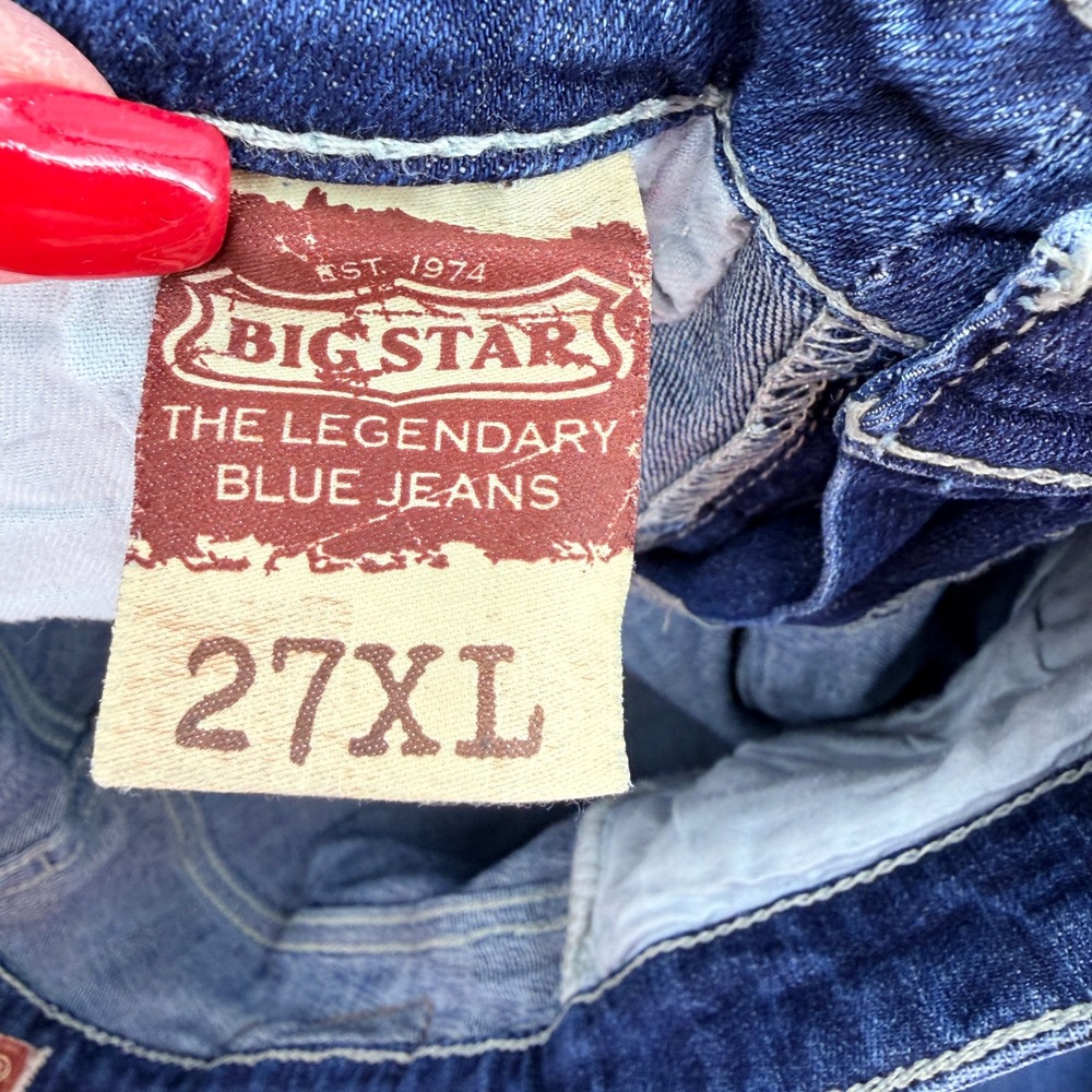 Big Star Sweet Boot Ultra Low Rise Jeans Women 27XL Dark Wash Embroidered Pocket - Picture 6 of 9